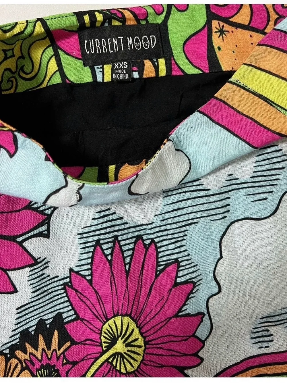 Current Mood Pink Trippy Mushroom Fairy Split-Leg Maxi Skirt Bottoms Size XXS 🍄✨